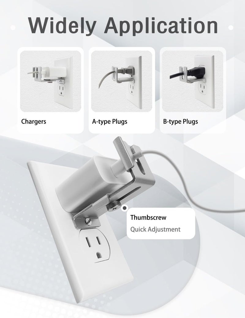 ILIVABLE Charger Lock to Outlet, Adjustable Metal Outlet Lock, Firmly Secures Power Plug from Unplugging (Silver, 1 Pack) - Image 3